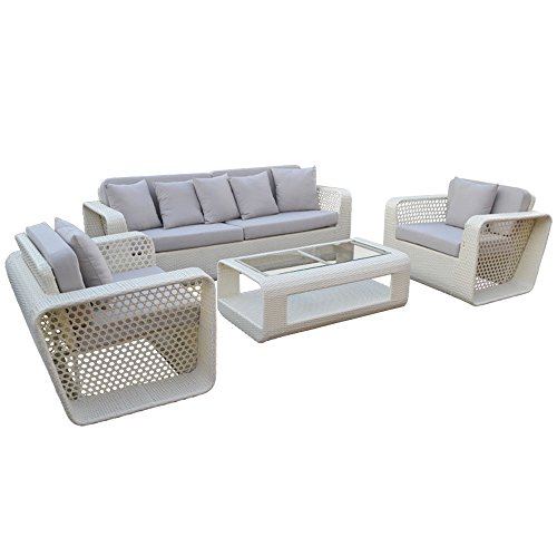 4 PC WHITE Sectional Sofa Chair Wicker Rattan Outdoor Patio Furniture Couch