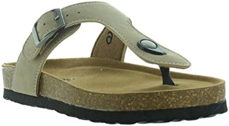 OUTWOODS Bork-53 Women's Vegan Leather Adjustable T-Strap Flats Thong Sandals