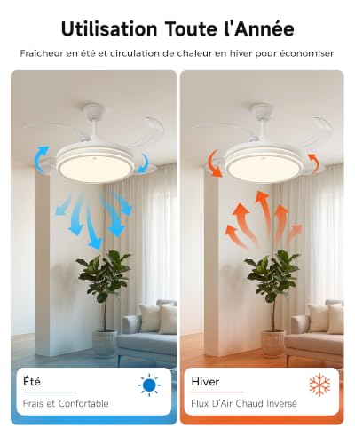 Woox Ceiling Fan with 42" Lamp, 4 Retractable Blades, Silent DC 30W Motor, 50W LED Dimmable, 6 Speed, Summer/Winter, Remote Control | LED 50W Variable without Bearing (CCT), 4 Retractable Blades, Silent 30W DC Motor, 6 Speed, Summer/Winter, Remote Control