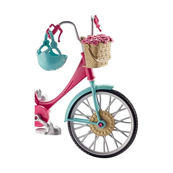 Barbie-Fahrrad, Fahrrad mit Blumenkorb, bewegliche Räder, rosa Fahrrad Puppe, Puppe, Geschenk für Kinder, Spielzeug ab 3 Jahre,DVX55 – Bild 3