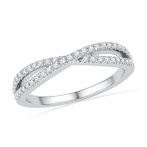 Jewel Tie 10k White Gold Diamond Prong Set Curved CrossOver Wedding Band OR Fashion Ring (1/4 cttw.)