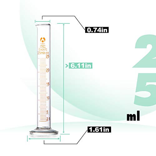 Young4us Glass Cylinders, Pack of 8 Cylindrical Glass Measuring & Glass Droppers Set, 4 Graduated Cylinders in 4 Sizes with Scales, 100ml, 50ml, 25ml, 10ml, 4 Glass Droppers Without Scales (3ml) - Thumbnail 3