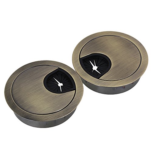 Zinc Alloy Tidy Wire Hole Cover Desk Cable Grommet Pack of 2 (Bronze 50mm)