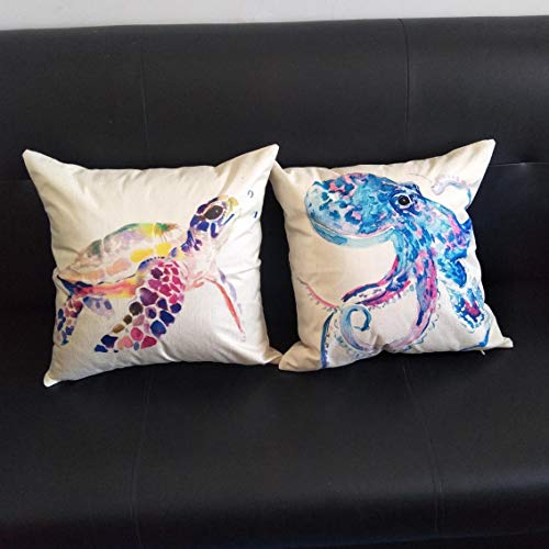 Outdoor Decorative Throw Pillow Cover 18x18 inch, Patio Sea World Turtle Pillow Cushion Cases for Couch, Sofa, Bed…