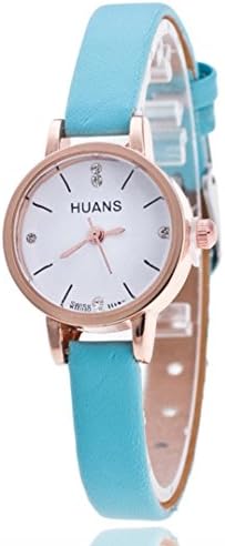 Female Models Fashion Thin Belt Rhinestone Leather band small wrist Watch petite elephant women ladies (S, Sky Blue)