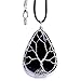 HongJinTian Natural Black Obsidian Wire Wrapped Tree of Life Gemstone Teardrop Pendant Necklace Healing Crystal Chakra Jewelry