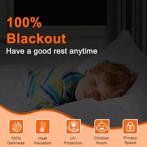 Blackout Blind 147x400cm, No Drill Window Cover for Bedroom Portable Blackout Blinds Stick On Window Curtains with Tools, 420D Oxford DIY Darkening Black Out Privacy Shade for Home Office Car Travel
