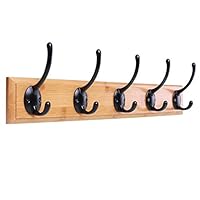 SZAT PRO Wall Mounted Coat Rack with 5 Black Pipe Hooks for Entryway(Wooden, Black)