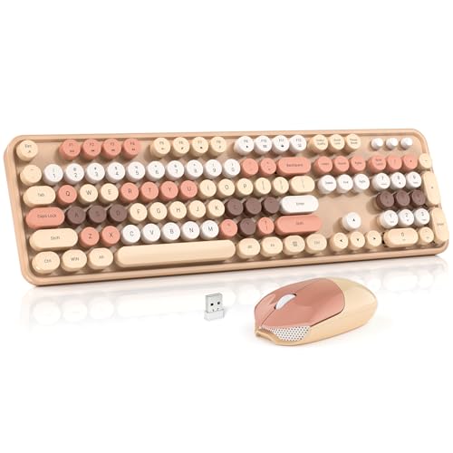 MOWUX Kabellose Tastatur und Maus-Kombination, bunter Computer, volle Größe, 2.4 G, Plug-and-Play, kabellose Schreibmaschine, Tastatur und Maus, Set f