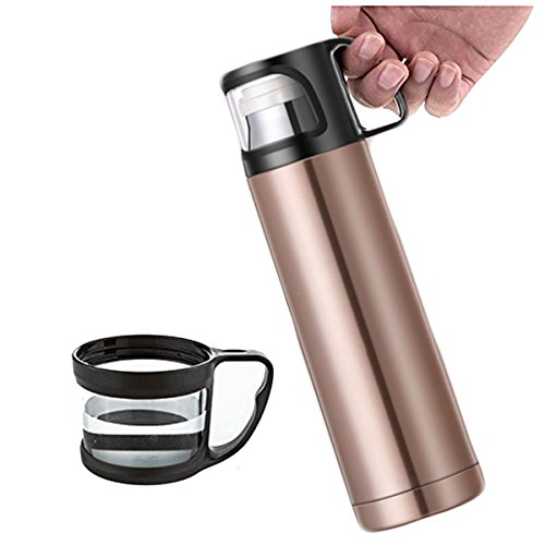 HAIDIE Vacuum Insulated Water Bottle Stainless Steel Travel Mug Beverage Bottles Leak Proof Thermos with Handle Cup for Hot or Cold Drinks 17 oz (Coffee)