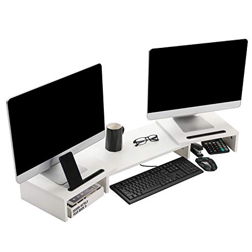 SUPERJARE Dual Monitor Stand Riser, Adjustable Screen Stand, Desktop Stand Storage Organizer for