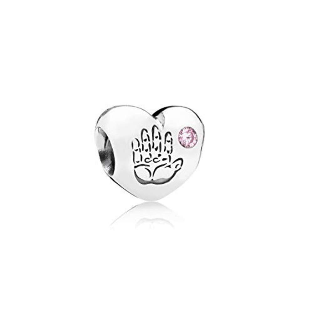 FGT Sterling Silver Baby Girl Handprint Heart Charm fits Pandora Bracelets Birthday Charm Gift for Women Mothers Day Pink CZ