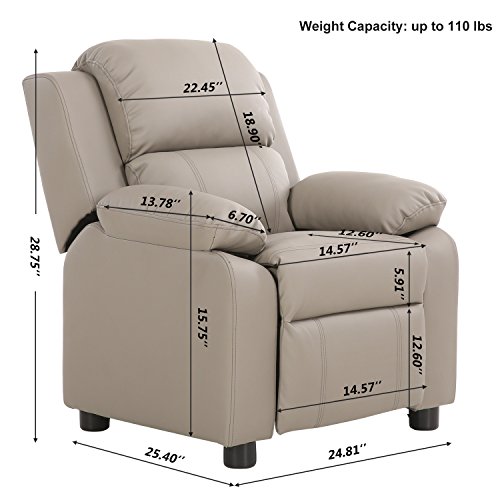 LCH Contemporary PU Leather Kids Recliner with Deluxe Padded Backrest and Flip-up Storage Arms, Mini Little Small Recliner Sofa Chair for Baby Toddler Boys Girls Childrens - Gray - Thumbnail 6