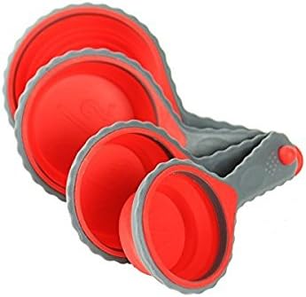 Collapsible Measuring Cup Set | 4 Measuring Cups Set By Comfify | 1/4, (60 Mil) 1/3, (80 mil) 1/2 (125 mil) and 1 cup (250 mil) | Burgundy Red & Grey Color