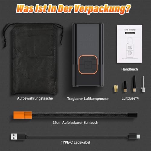 Tragbarer Reifenfüller – Kabellose Digitale Luftpumpe, Voreingestelltem Reifendruck, Auto-Stopp und LED Licht für Auto Motorrad Fahrrad Ball Reisen & Notfälle