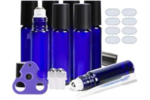 ULG 4/8/12-Pack Essential Oil Roller Bottles 10ml, Empty Bottles with Stainless Steel Roller Balls and Waterproof Labels, Roller Balls For Essential Oils