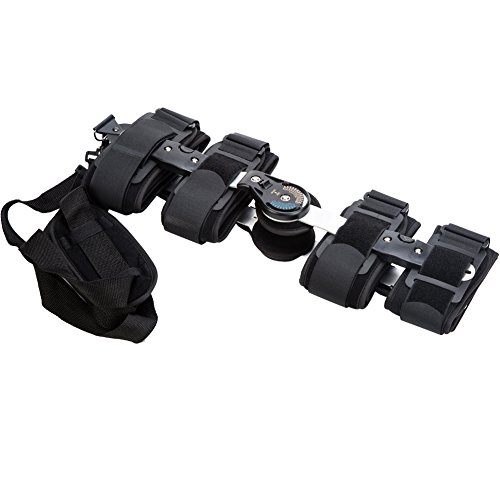 Hinged ROM Knee Brace with Strap, Adjustable Patella Injury Stabilization Strap - Post Operative Immobilization Knee Support Orthosis â€“ Wrap around Full Leg Stabilizer