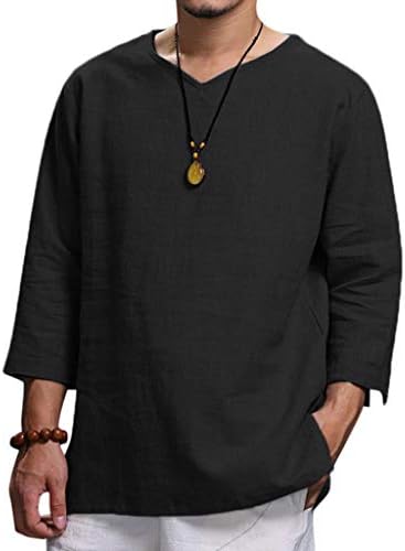 Pure Color T-Shirt for Men,LuluZanm Sale💖 Summer Loose Cotton and Hemp Soft Blouse Fashion Adjustable Sleeve Tops