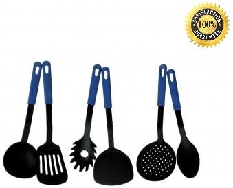 Premium Kitchen Utensils Non-stick Cooking Tools Set By 41As - Includes 6 Pieces - Soup Ladle, Skimmer, Slotted Spoon, Slotted Turner, Spoon, Pasta Fork - High Quality Kitchen Tool Set