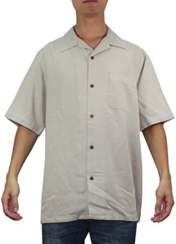 Mens Hawaiian Short Sleeve 100% SILK Camp Shirt L Grey