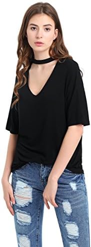 Sushi Kong Women's Solid Short Sleeve Choker Shirt Black L