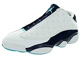 Jordan Men's Air 13 Retro Low, Hornets-WHITE/MTLLC SILVER-MIDNIGHT NAVY-TURQUOISE
