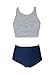 Women Girls High Waisted Swimsuit Bathing Suits Bikini Set Navy Blue US X-Large