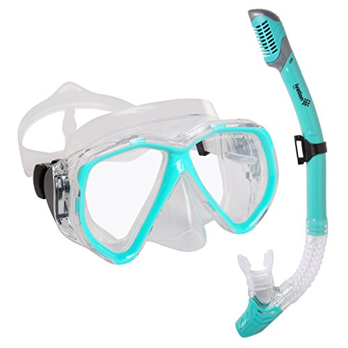 Snorkel Mask Set - Snorkeling Gear - Double Lens Diving Mask & Snorkel w/ Dry Top, Lower Purge Valve, Perfect for Diving, Snorkeling, Swimming -Ivation