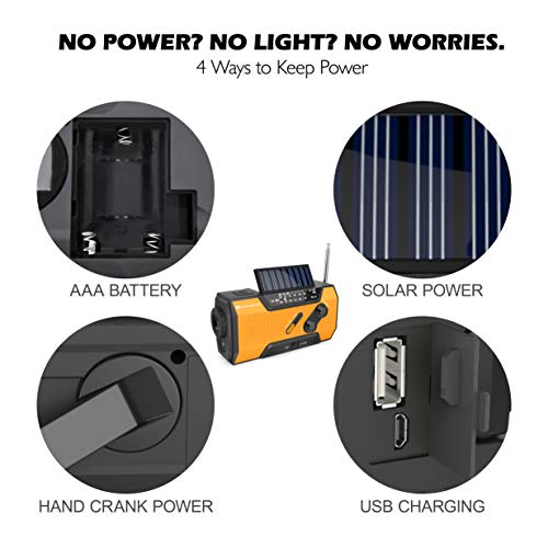 RunningSnail Solar Crank NOAA Weather Radio for Emergency with AM/FM, Flashlight, Reading Lamp and 2000mAh Power Bank（Orange） - Thumbnail 5