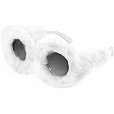 FEISEDY Women Plush Fuzzy Cat Eye Sunglasses Punk Soft Velvet Shades Ladies Handmade Party Masquerade Eyewear B2877