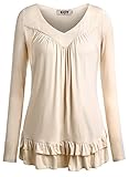 DJT Women's V Neck Long Sleeve Ruched Front T Shirt Blouse Top XX-Large Apricot