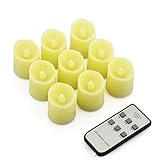 Intsun® Set of 9 Pcs Melted Edge Wax Flameless LED Candles with Remote Control, LED tea lights, Mini Flickering Unscented Candles lights for wedding, birthday, party, room decoration, Yellow Light