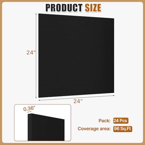 LooYee 24 PCS Black Polyester Fiber Acoustic Ceiling Tiles Reduce Light Reflection 2 X 2 Ft Sound Proof Ceiling Panels Moisture Resistant Ideal for Home Theater Office Basement Cover 96 Sq.Ft