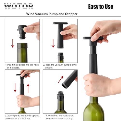 WOTOR Wine Saver Vacuum Pump with 4 Stoppers, Wine Preserver, Black photo 11