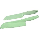 zhuohai 2Pcs Green Lettuce Knife Cutter Set,Professional kitchen Cooking plastic Serrated knife for Veggies, Salad,Fruit,Cake