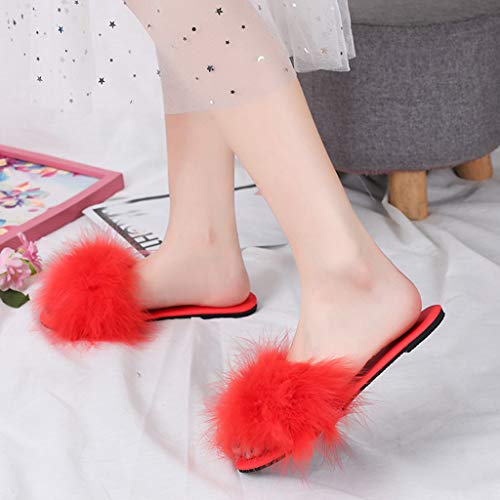 Plush Slippers for Women，Londony Soft Plush Fleece House/Outdoor Slippers Memory Foam Slip On Anti-Skid Sole Red - Thumbnail 5