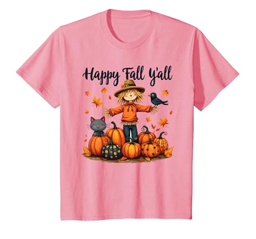 Scarecrow Happy Fall Y'all Thanksgiving Halloween Women Men T-Shirt, Youth, Pin…