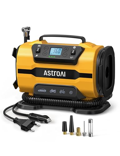 AstroAI Kompressor Auto 12V DC/230V AC Duale Stromquellen, 10,3 bar, Luftmatratzenaufpumpen Max. 350 L/min, Reifenaufpumpen Max. 25 L/min, Multifunkti