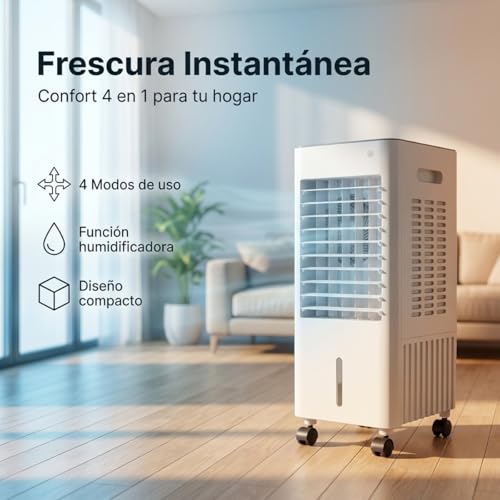 NOMEY 4 En 1 Enfriador de Aire Portatil, 13L Tanque Aire Acondicionado Portatil, 4 Modos 3 Velocidades, Apagado Automático, Temporizador de 7.5h, 20H de Enfriamiento, Ideal Para Dormitorios, Oficinas