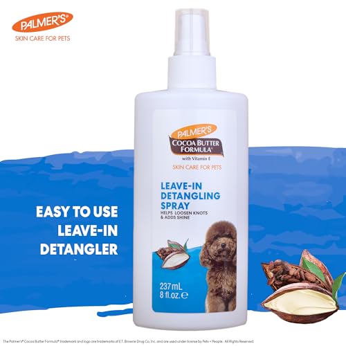 PALMER’S FOR PETS DETANGLING & CONDITIONING SPRAY WITH COCOA BUTTER 8 FL OZ; LEAVE-IN DOG CONDITIONER WITH VITAMIN E AND COCOA BUTTER, DE-MATTING SPRAY FOR DOGS