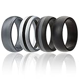 ROQ Silicone Wedding Ring for Men, 7 Pack, 4 Pack & Singles, Silicone Rubber Bands - Classic Style Solid & Striped, Metallic Look & Matte Colors