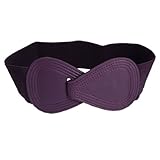 Ladies 8-shaped Faux Leahter Buckle Elastic Purple Cinch Belt