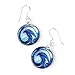 Chuvora 925 Sterling Silver Hand Blown Glass Jewelry Glittery Blue Sea Wave Design Round Shape Dangle Earrings