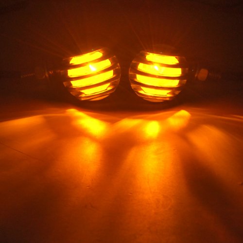 2 PCs Amber LED Motorcycle Brake Turn Signal Lights Cruiser Bobber Chopper Chrome Plated Billet Aluminum Housing 3 Wires Connect