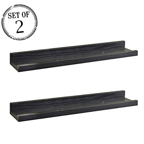 O&K Furniture Set of 2 Black Picture Ledge Diaplay Wall Shelf, 18.9