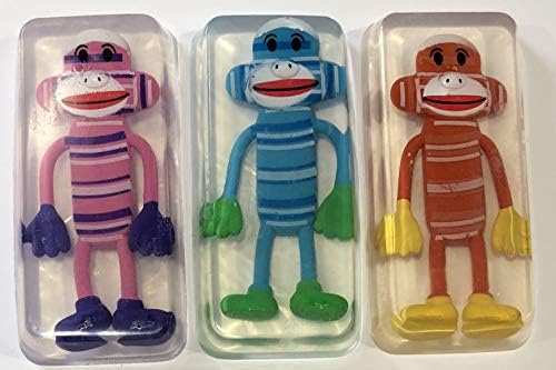 Sock Monkey Toy Embedded Kids Soap Bars Set of 3, Soap For Kids