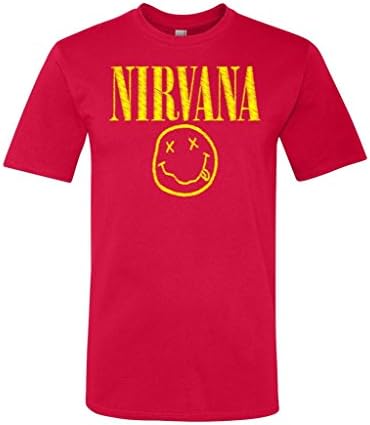 TeeWorlds Scribble Nirvana Smiley Face Logo. Unisex T-Shirt Large Red