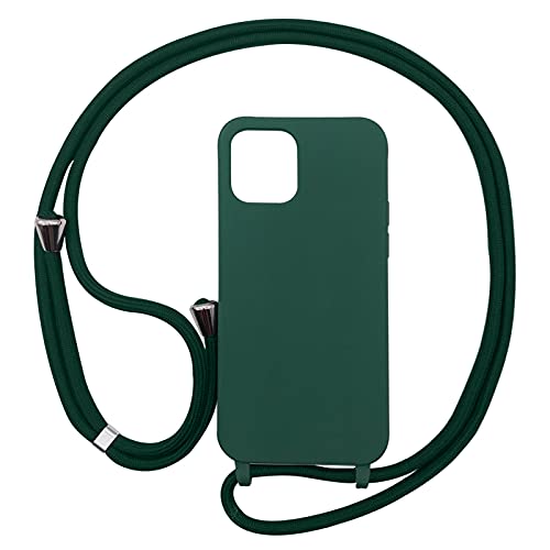 PuYu Zhe Compatible With iPhone 12 Mini Case,Soft Matte Silicone TPU Crossbody Cover with Adjustable Neck Cord Lanyard Strap,Slim Stylish Shockproof Lanyard Case-Dark Green — image 1