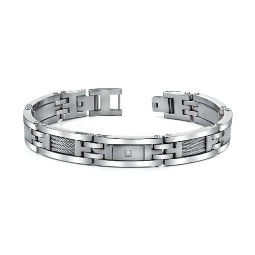 Mens Stainless Steel Bracelet with twisted cable highlight