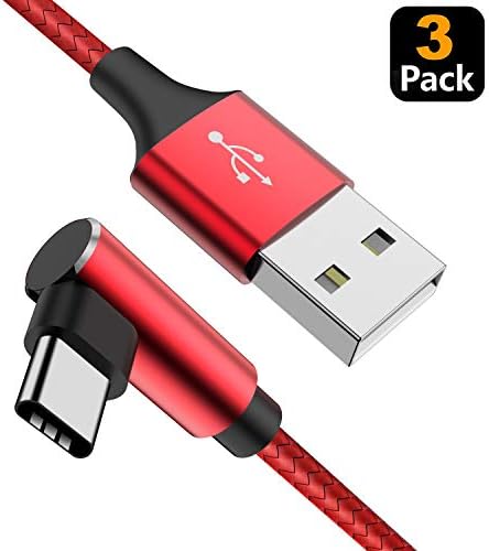 USB C Cable 90 Degree Right Angle (3Pack 10FT) Fast USB Type C Charger Cord for iPad Pro 2018, Samsung S10 S9 Plus S8 Galaxy Note 9, LG V30 G6, Pixel XL (Red-3P-10FT)